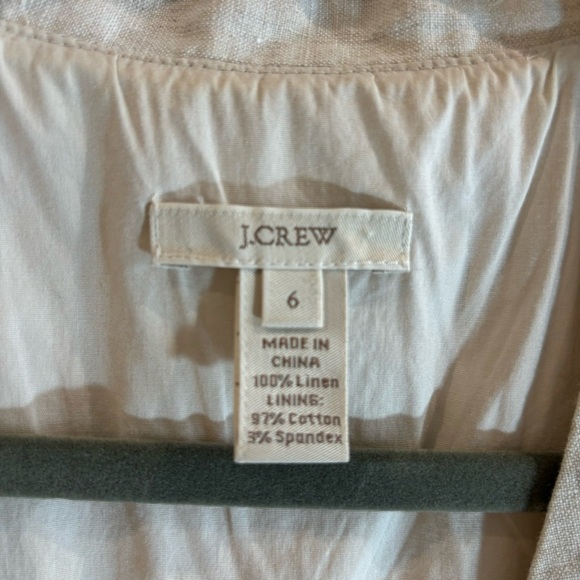J CREW Sz 6 Dress Natural Ivory Bone Linen Sleeveless Faux Wrap V-Neck Lined - Picture 3 of 7